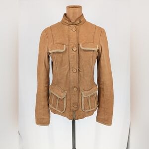 GAP Edition Y2K Genuine Leather Moto Jacket Women Small Tan Vintage Button Front